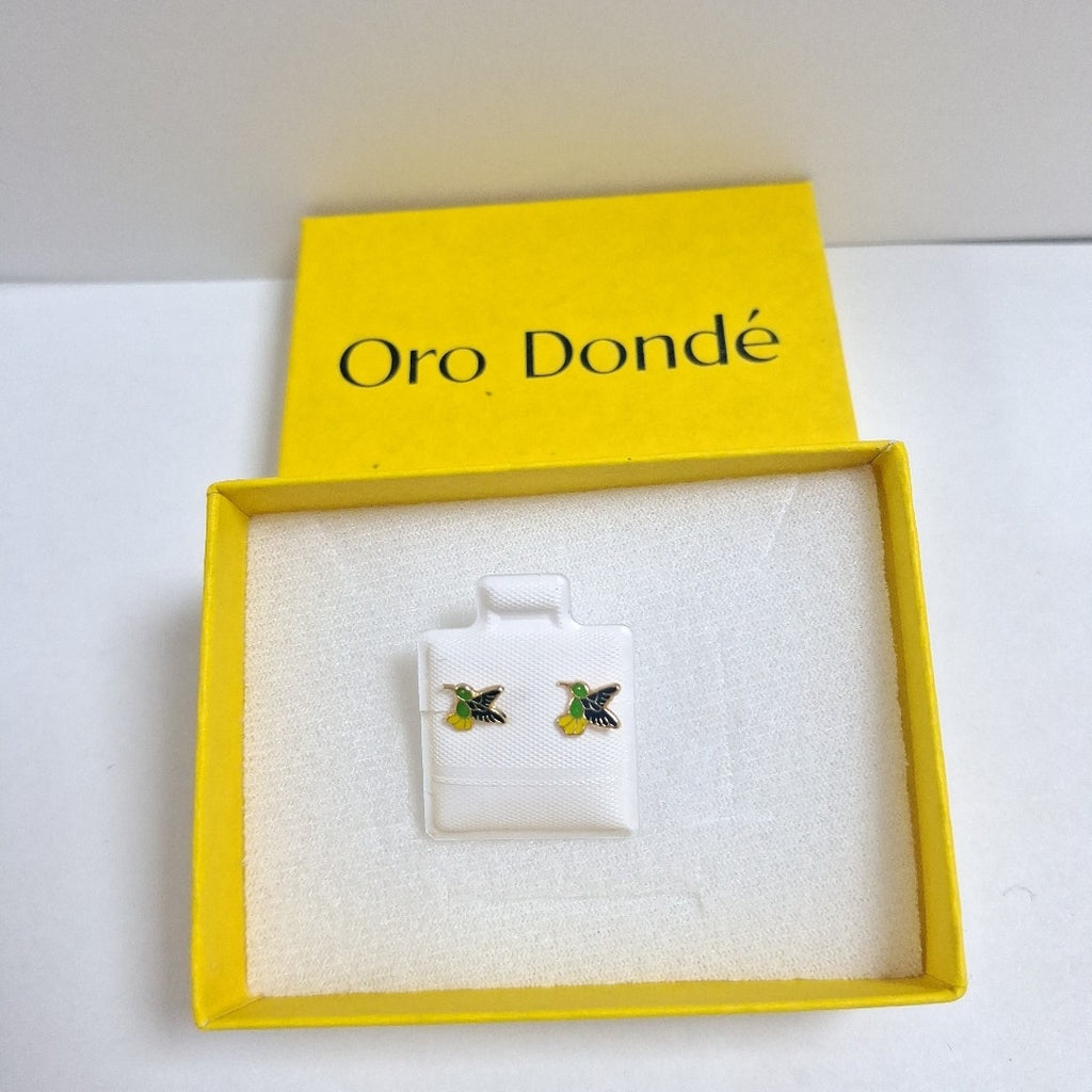 BROQUELES BROQUEL FIG COLIBRI ESMALTE VERDE 14K 0.2138 GR (NUEVO)