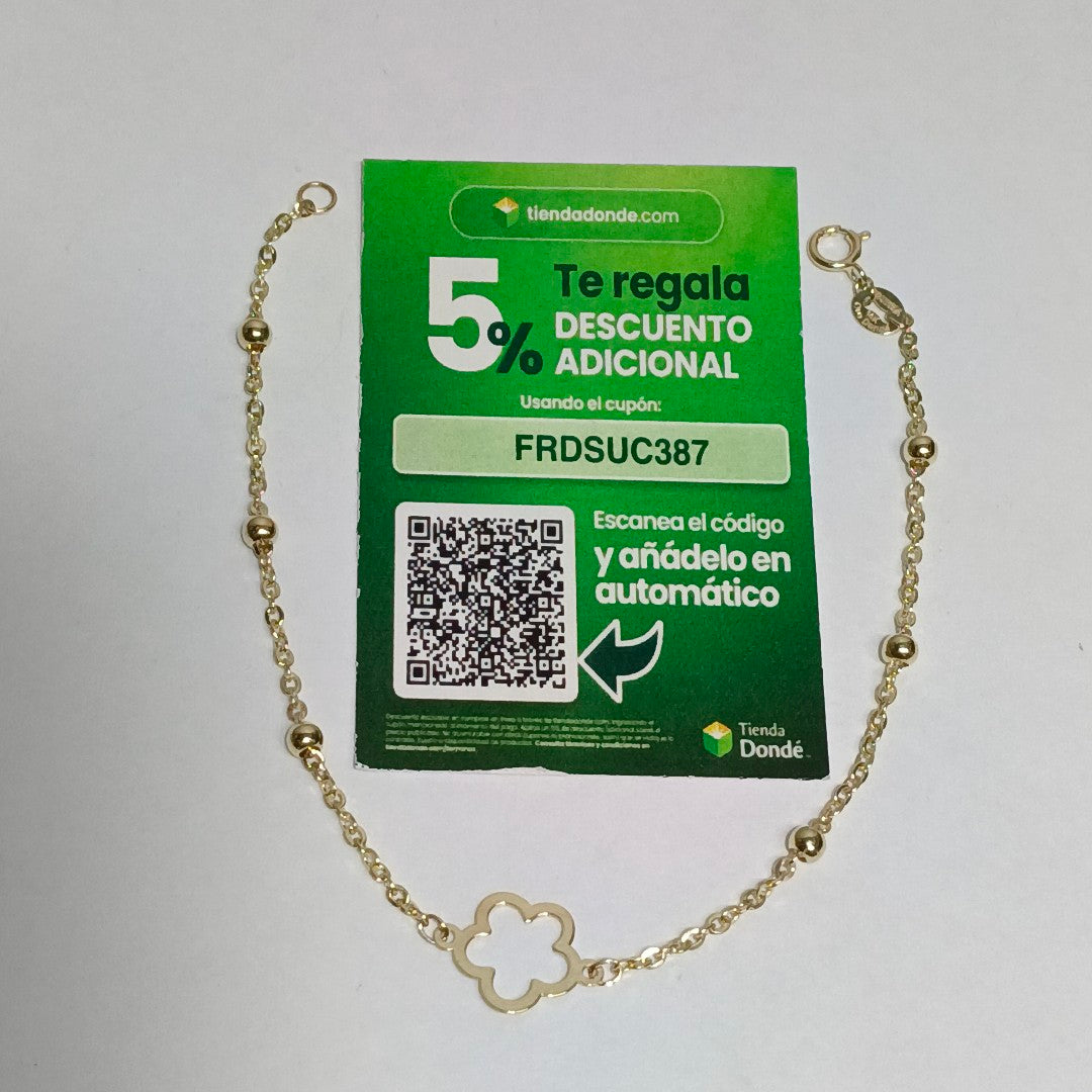PULSERA TEJIDO ESPECIAL CON FLOR 14K 18 CM 1.6 GR (NUEVO)