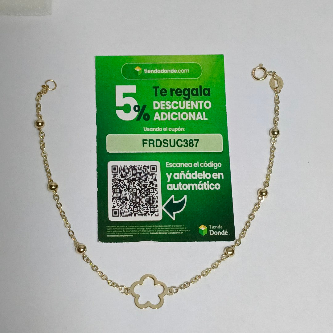 PULSERA TEJIDO ESPECIAL CON FLOR 14K 18 CM 1.6 GR (NUEVO)