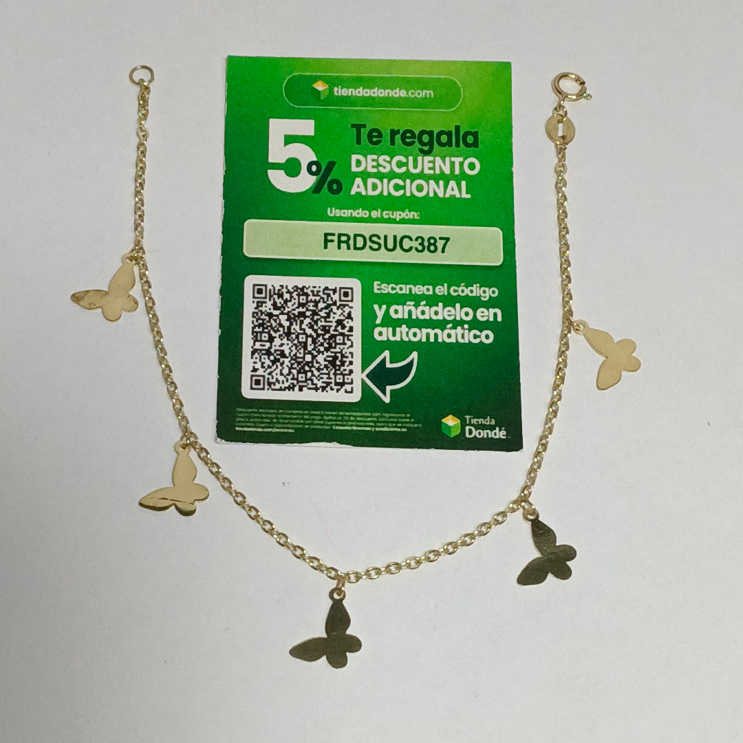 PULSERA ESPECIAL CON MARIPOSAS 14K 18 CM 2.1 GR (NUEVO)