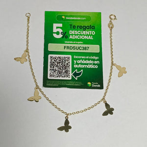 PULSERA ESPECIAL CON MARIPOSAS 14K 18 CM 2.1 GR (NUEVO)