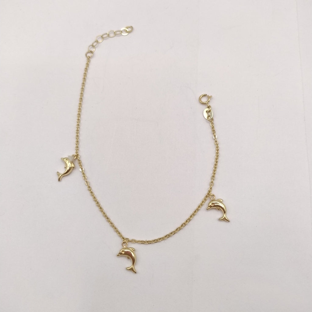 PULSERA ESPECIAL CON DIJES DELFINES 10K 18 CM 2 GR (NUEVO)