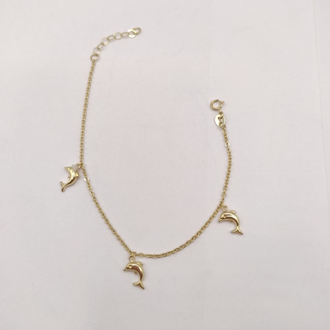 PULSERA ESPECIAL CON DIJES DELFINES 10K 18 CM 2 GR (NUEVO)