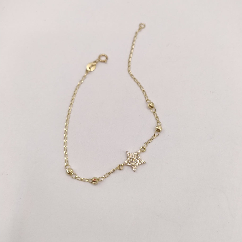 PULSERA ESPECIAL CON ESTRELLA Y CIRCONIAS 14K 18 CM 1.5 GR (NUEVO)