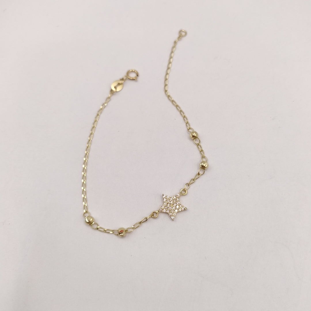 PULSERA ESPECIAL CON ESTRELLA Y CIRCONIAS 14K 18 CM 1.5 GR (NUEVO)