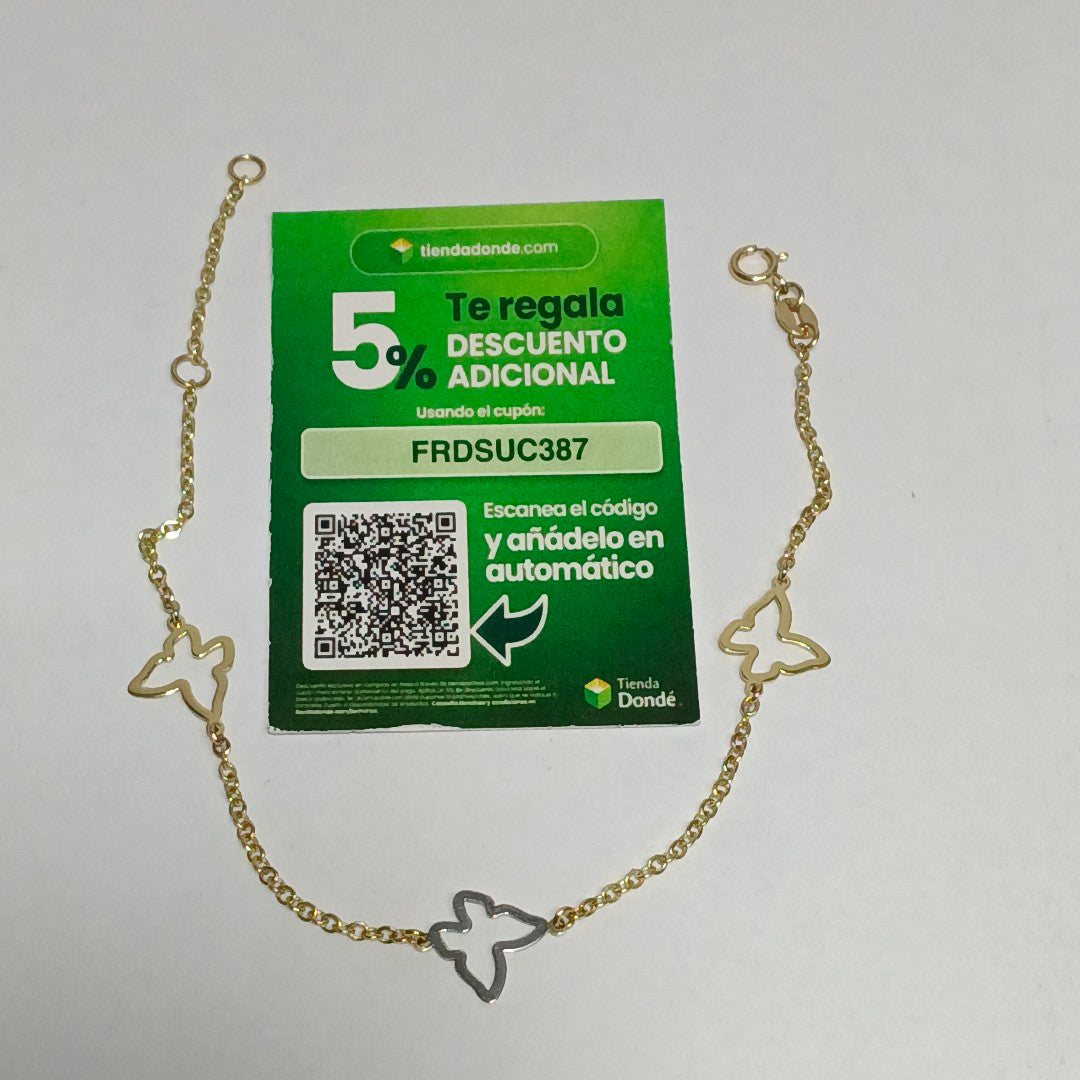 PULSERA ESPECIAL C MARIPOSAS 14K 18 CM 1.7 GR (NUEVO)