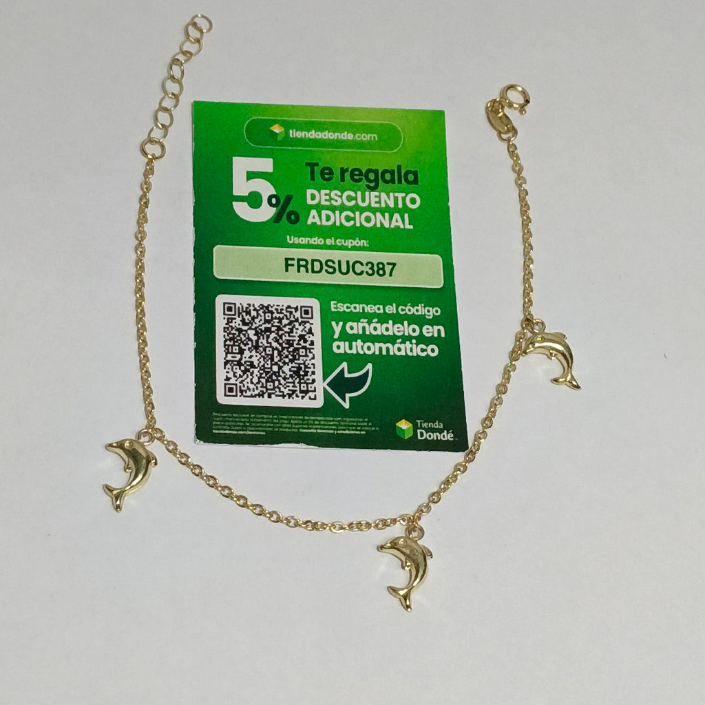 PULSERA ESPECIAL CON DIJES DELFINES 10K 18 CM 1.9 GR (NUEVO)