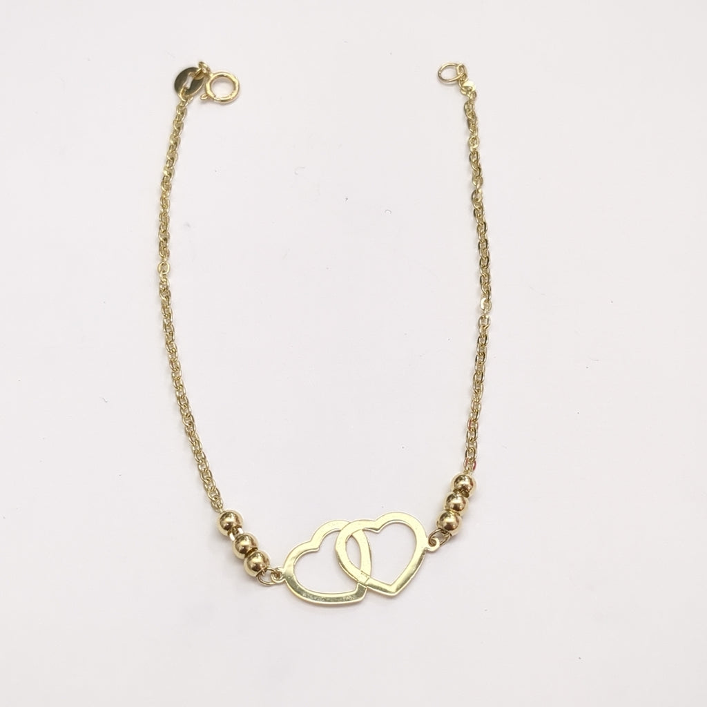 PULSERA TEJIDO ESPECIAL C CORAZONES 14K 18 CM 1.7 GR (NUEVO)