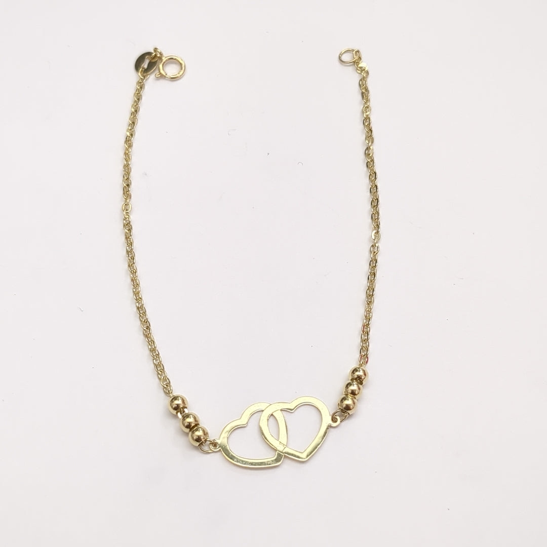 PULSERA TEJIDO ESPECIAL C CORAZONES 14K 18 CM 1.7 GR (NUEVO)