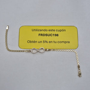 PULSERA TEJIDO ESPECIAL CON INFINITO Y CIRCONIAS 14K 18 CM 3.4 GR (NUEVO)