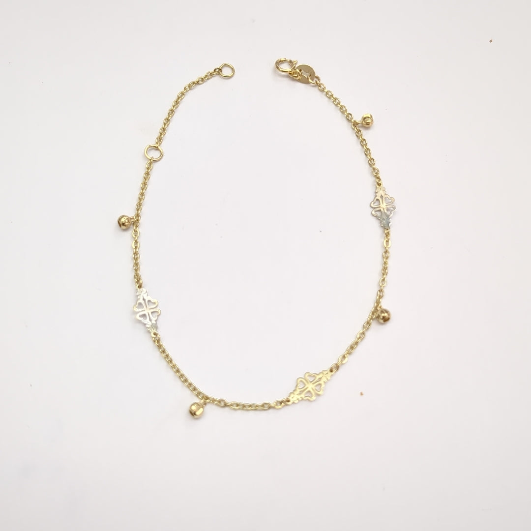 PULSERA ESPECIAL CON TREBOL 14K 18 CM 1.8 GR (NUEVO)