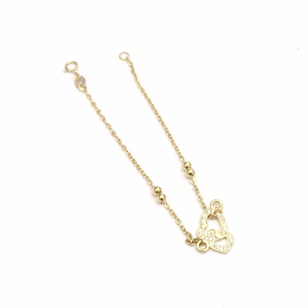PULSERA TEJIDO ESPECIAL CORAZONES CON CIRCONIAS 14K 18 CM 2.4 GR (NUEVO)