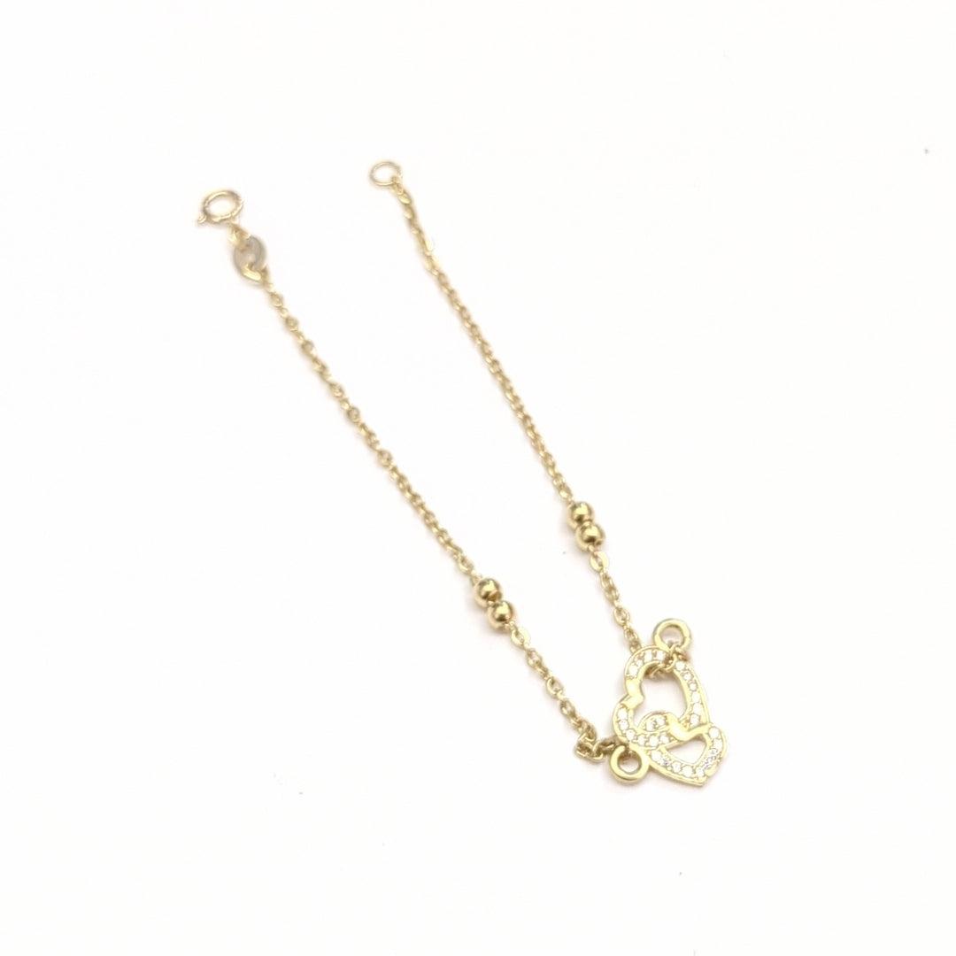 PULSERA TEJIDO ESPECIAL CORAZONES CON CIRCONIAS 14K 18 CM 2.4 GR (NUEVO)
