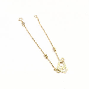PULSERA TEJIDO ESPECIAL CORAZONES CON CIRCONIAS 14K 18 CM 2.4 GR (NUEVO)