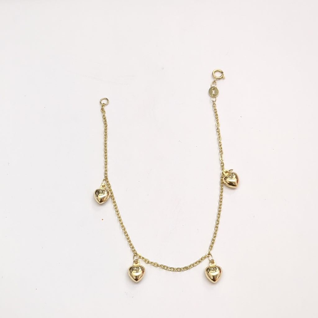 PULSERA ESP CON FIG CORAZONES 14K 18 CM 1.8 GR (NUEVO)