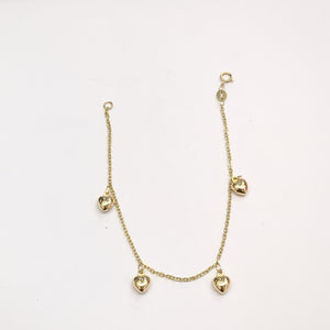 PULSERA ESP CON FIG CORAZONES 14K 18 CM 1.8 GR (NUEVO)