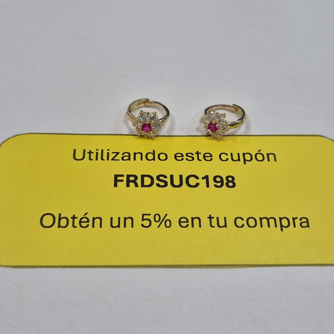 ARETES HUGGIES CON CIRCONIAS Y PIEDRA DE COLOR 14K 1.8 GR (NUEVO)