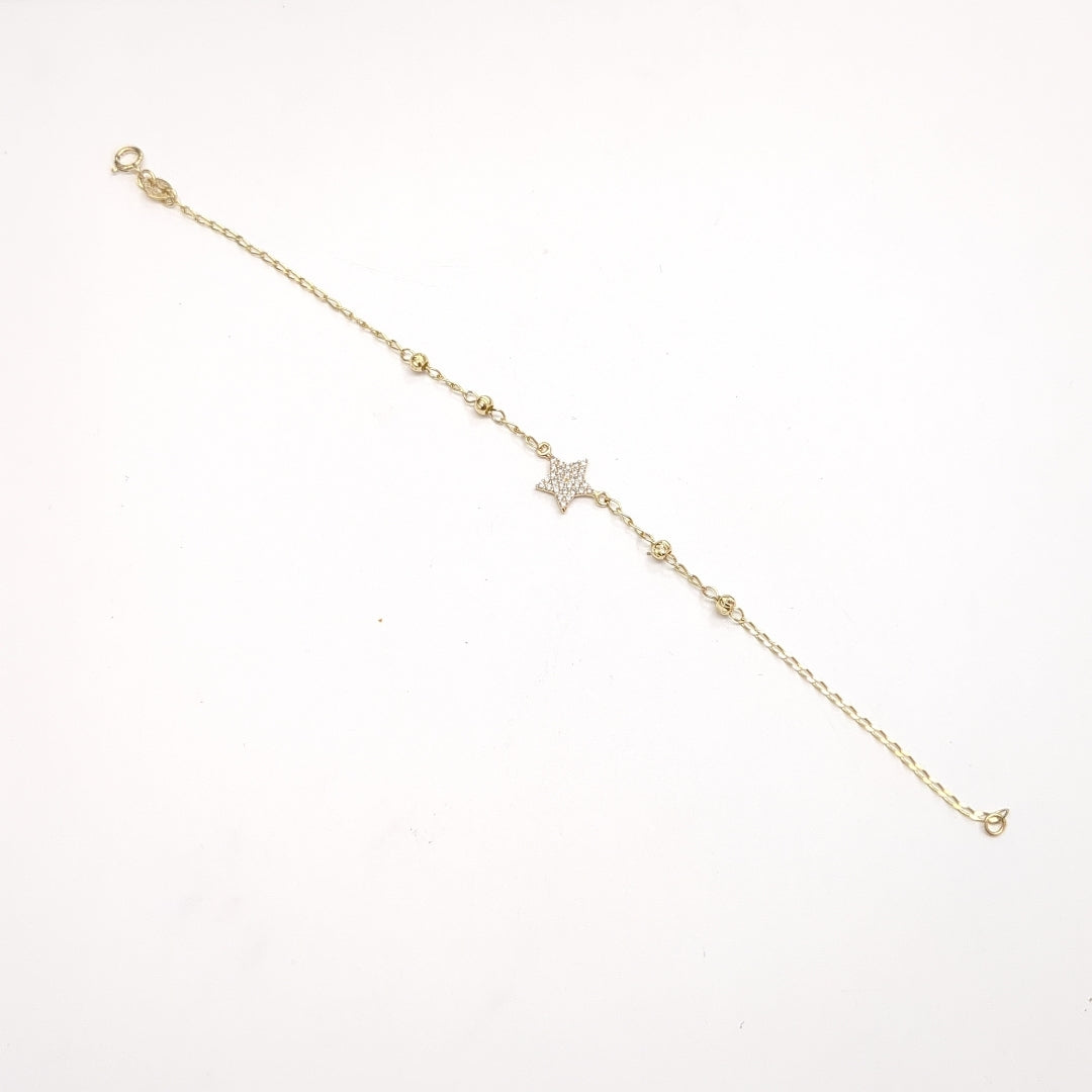 PULSERA ESPECIAL CON ESTRELLA Y CIRCONIAS 14K 18 CM 1.4 GR (NUEVO)