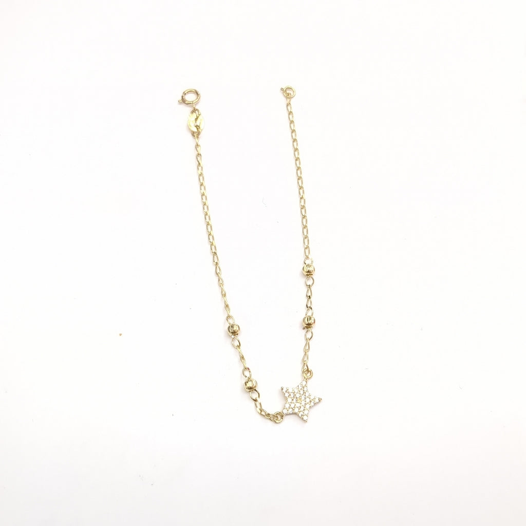 PULSERA ESPECIAL CON ESTRELLA Y CIRCONIAS 14K 18 CM 1.5 GR (NUEVO)