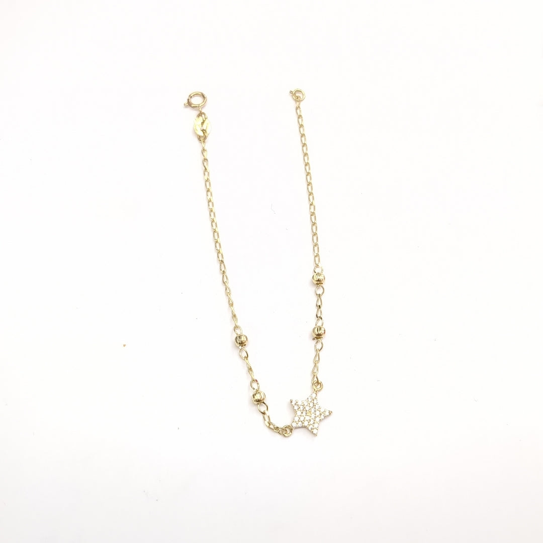 PULSERA ESPECIAL CON ESTRELLA Y CIRCONIAS 14K 18 CM 1.5 GR (NUEVO)