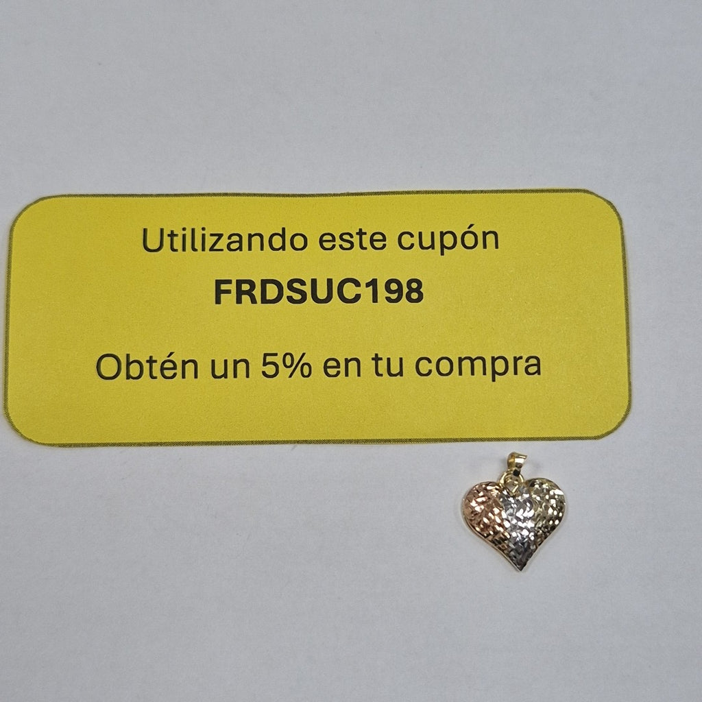 DIJE TEJIDO CORAZON LABRADO COMBINADO 14K 1.2 GR (NUEVO)