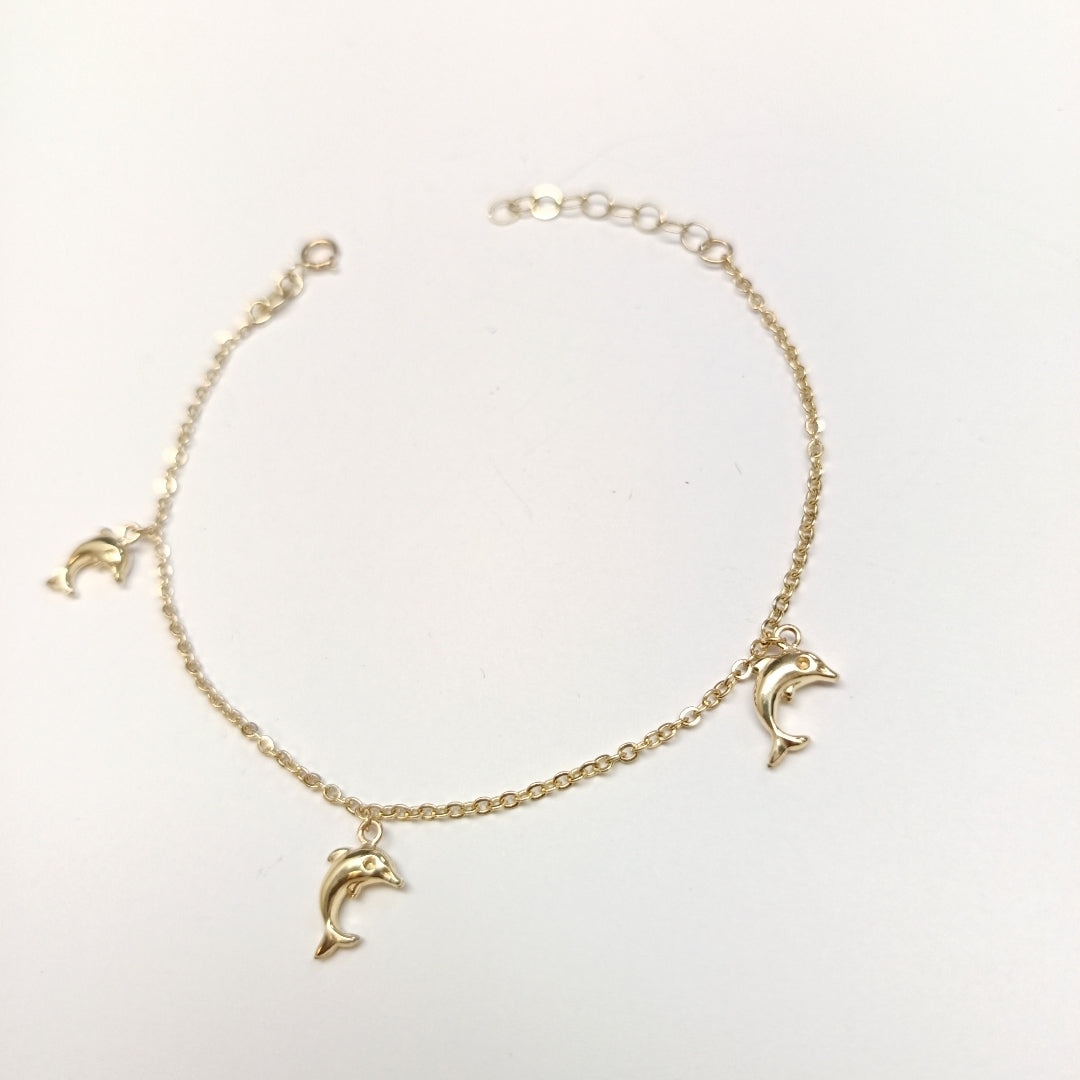 PULSERA ESPECIAL CON DIJES DELFINES 10K 18 CM 1.9 GR (NUEVO)