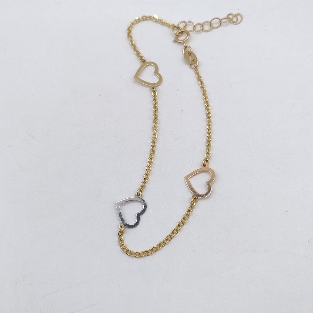 PULSERA ESPECIAL CON CORAZONES CONBINADOS 14K 18 CM 1.6 GR (NUEVO)