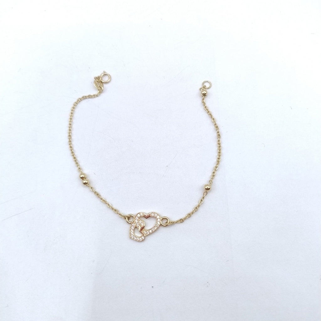 PULSERA TEJIDO ESPECIAL CORAZONES CON CIRCONIAS 14K 18 CM 2.4 GR (NUEVO)