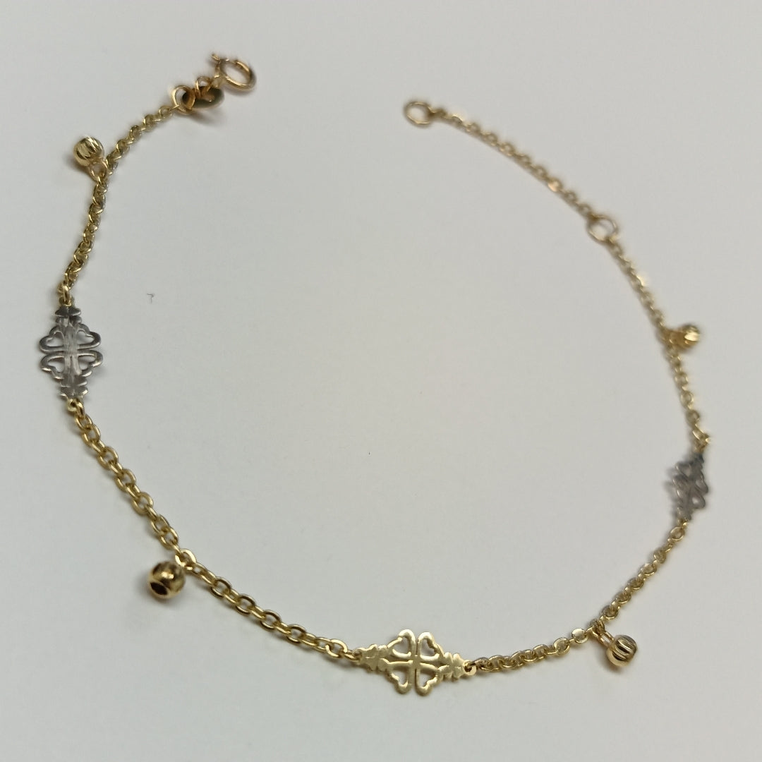PULSERA ESPECIAL CON TREBOL 14K 18 CM 1.8 GR (NUEVO)