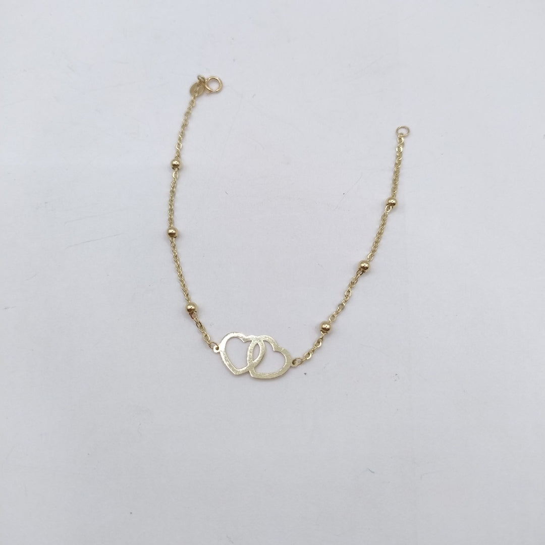 PULSERA TEJIDO ESPECIAL C CORAZONES 14K 18 CM 1.7 GR (NUEVO)