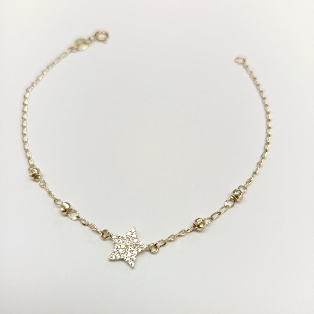 PULSERA ESPECIAL CON ESTRELLA Y CIRCONIAS 14K 18 CM 1.5 GR (NUEVO)