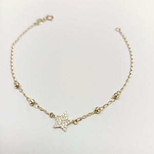 PULSERA ESPECIAL CON ESTRELLA Y CIRCONIAS 14K 18 CM 1.5 GR (NUEVO)