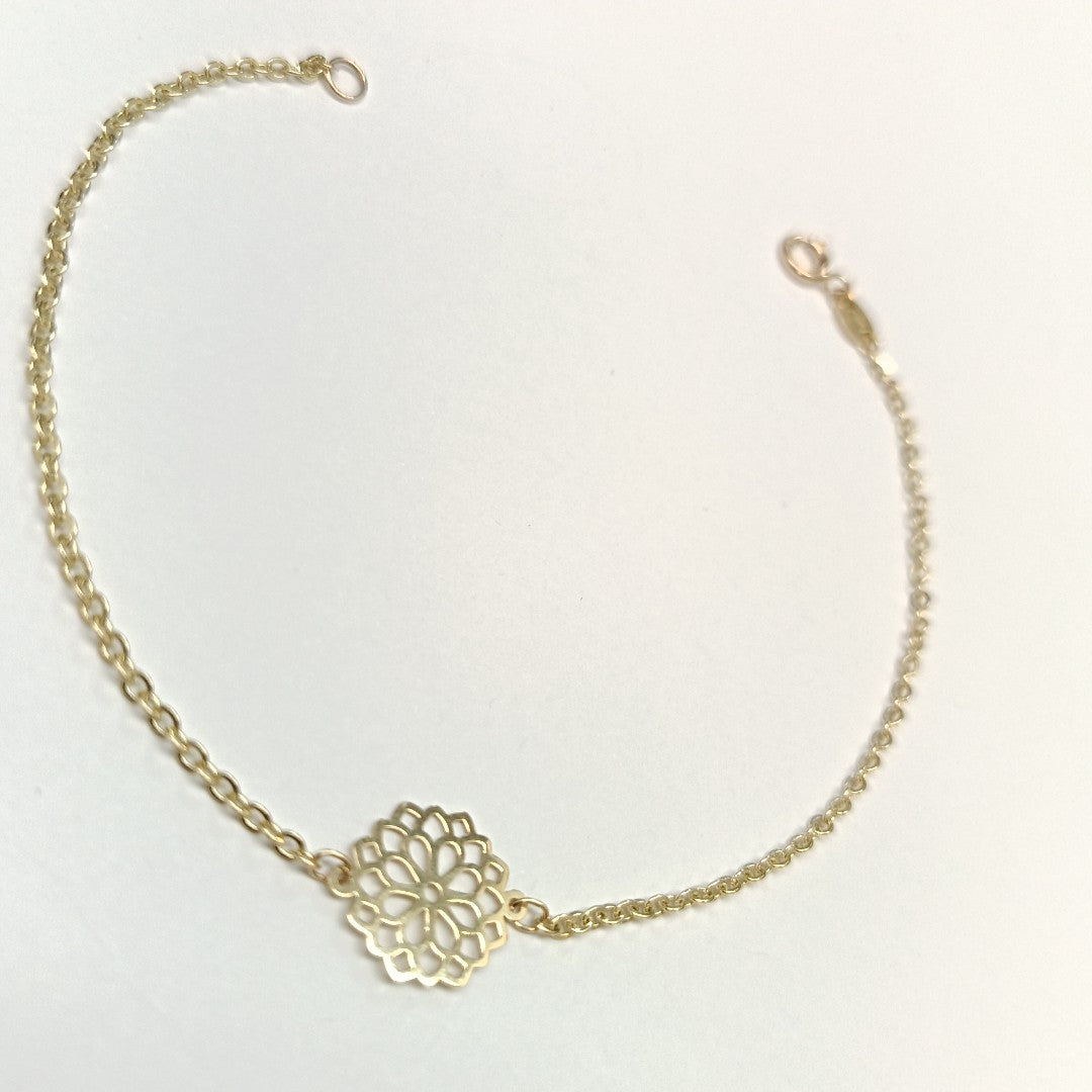 PULSERA TEJIDO ESPECIAL CON MANDALA 14K 18 CM 1.3 GR (NUEVO)