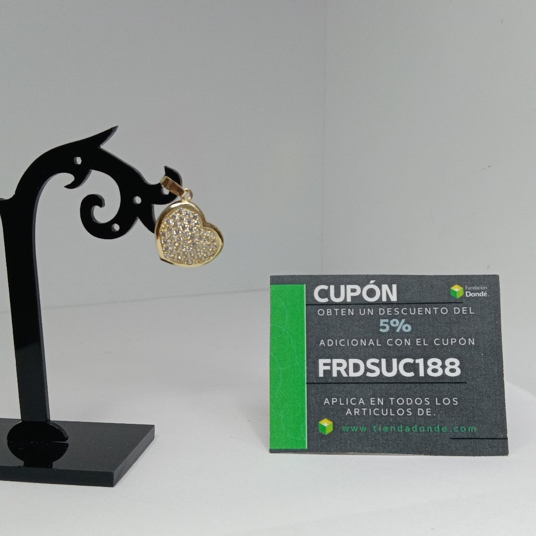 DIJE TEJIDO CORAZON CON CIRCONIAS 14K 1.7 GR (NUEVO)