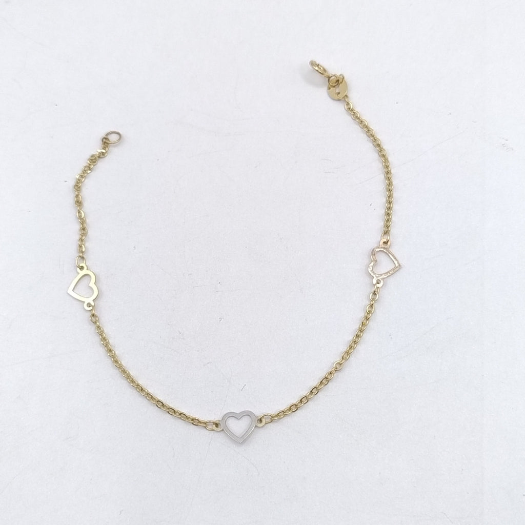 PULSERA ESPECIAL CON CORAZONES 14K 18 CM 1.3 GR (NUEVO)