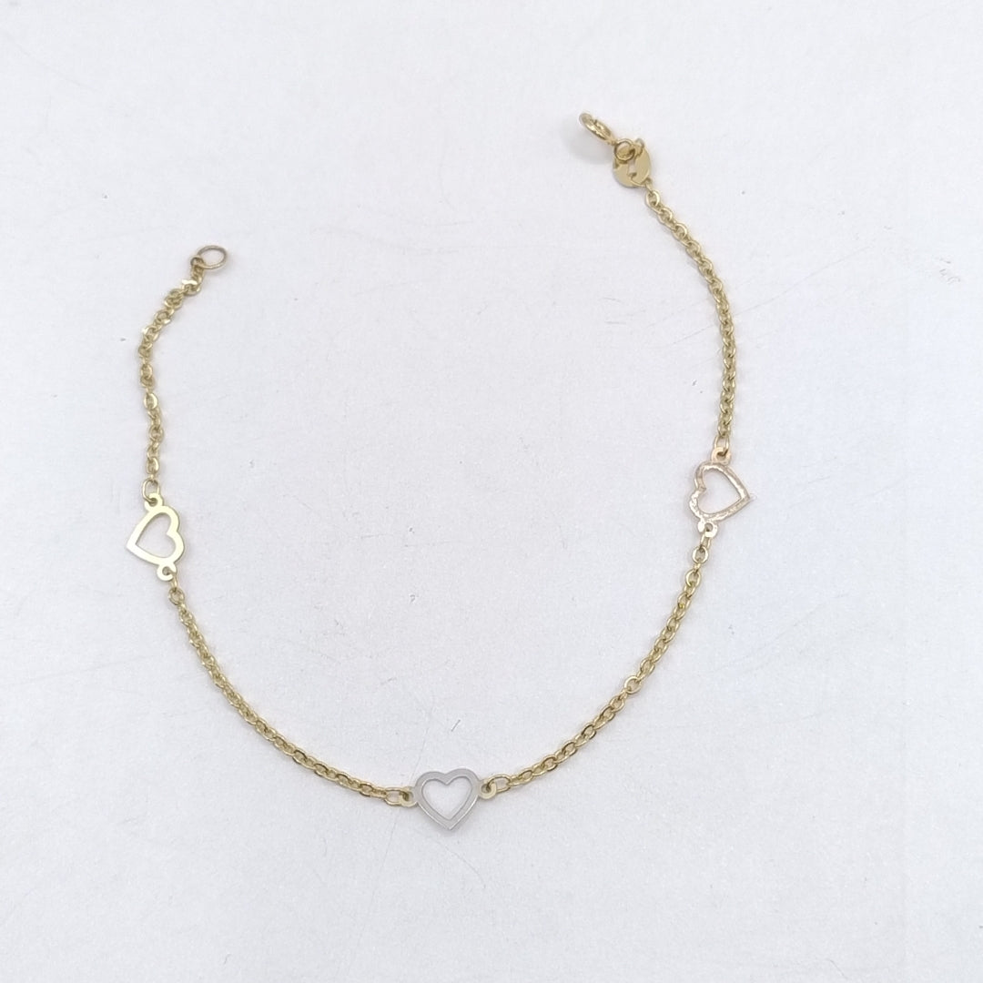 PULSERA ESPECIAL CON CORAZONES 14K 18 CM 1.3 GR (NUEVO)