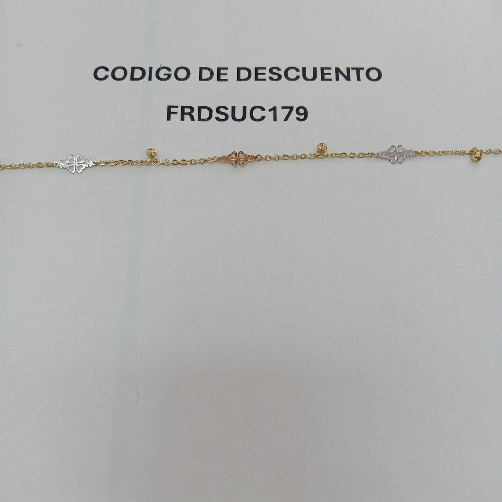 PULSERA ESPECIAL CON TREBOL 14K 18 CM 1.8 GR (NUEVO)