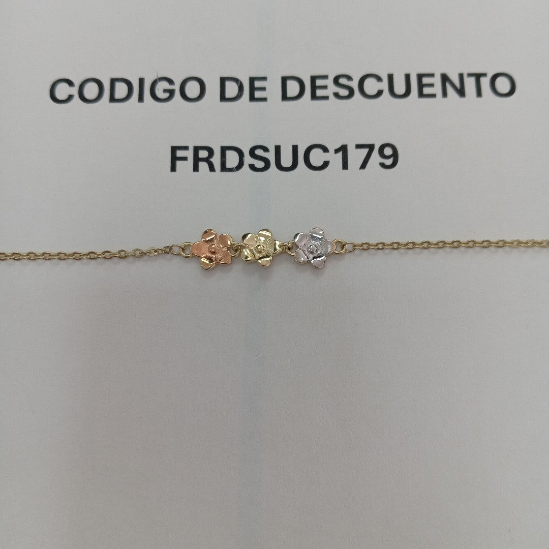 PULSERA TEJIDO ESPECIAL FIG FLORES 14K 18 CM 2 GR (NUEVO)