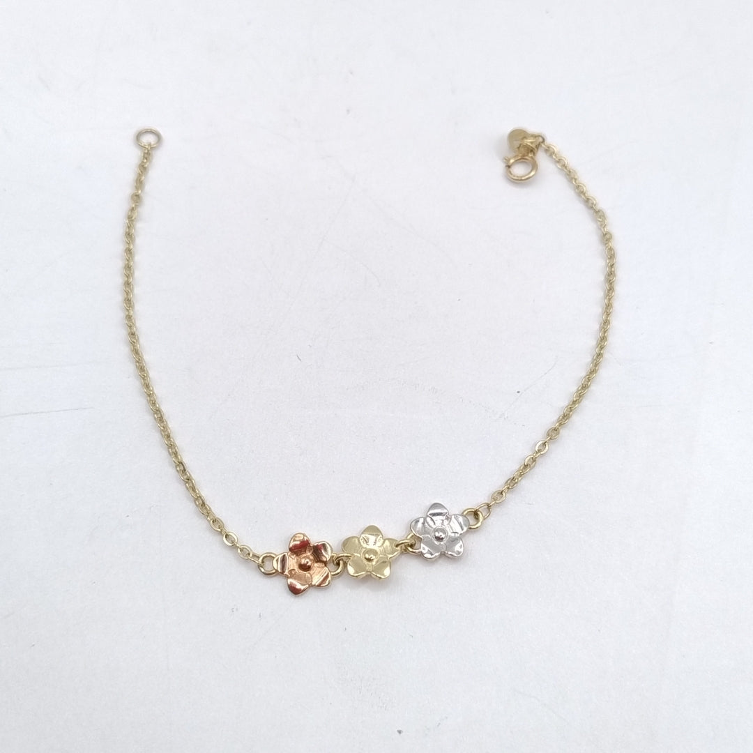PULSERA TEJIDO ESPECIAL FIG FLORES 14K 18 CM 2 GR (NUEVO)