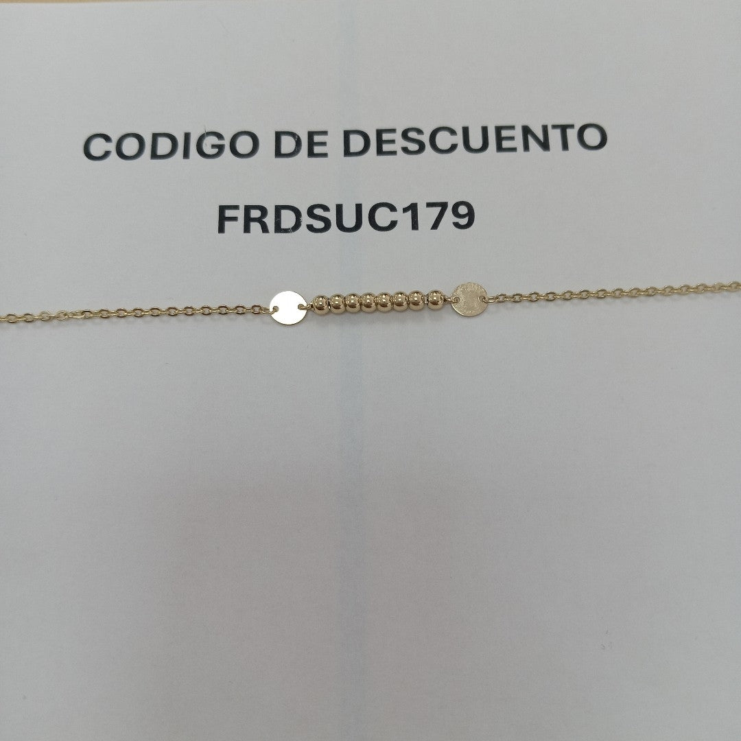 PULSERA TEJIDO ESPECIAL CON BOLITAS 14K 18 CM 1.8 GR (NUEVO)