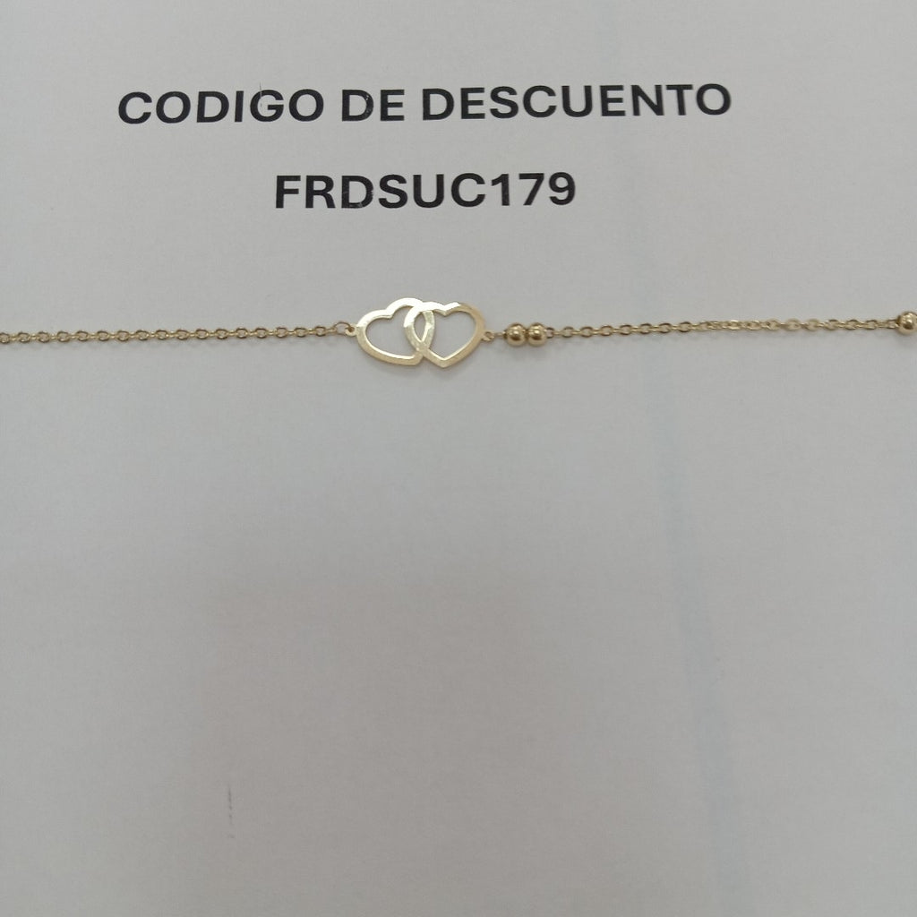 PULSERA TEJIDO ESPECIAL C CORAZONES 14K 18 CM 1.7 GR (NUEVO)