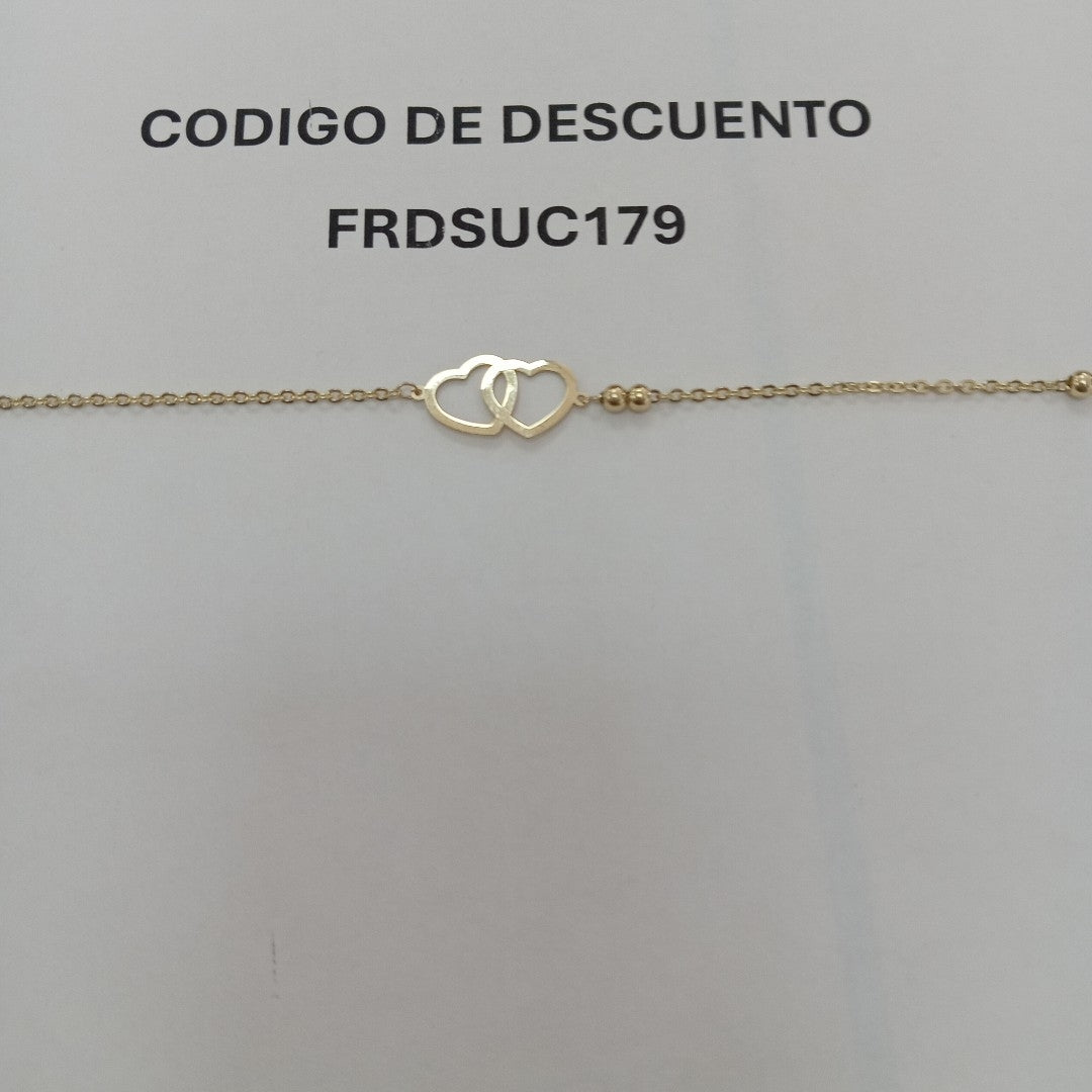 PULSERA TEJIDO ESPECIAL C CORAZONES 14K 18 CM 1.7 GR (NUEVO)