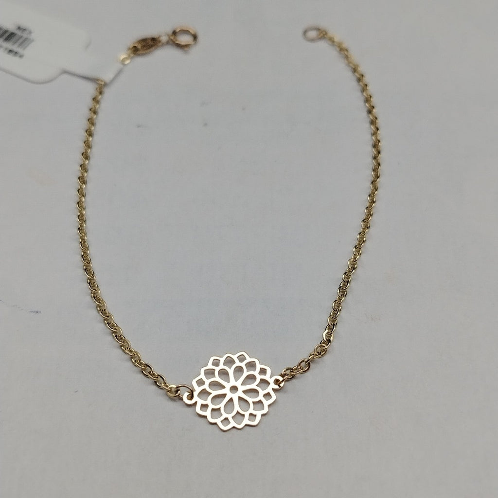 PULSERA TEJIDO ESPECIAL CON MANDALA 14K 18 CM 1.3 GR (NUEVO)