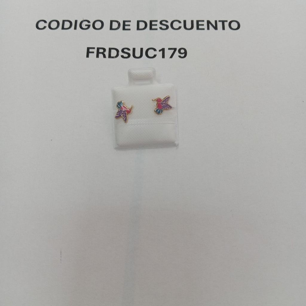 BROQUELES BROQUEL FIG COLIBRI ESMALTE ROSA 14K 0.2138 GR (NUEVO)