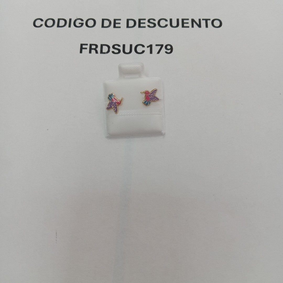 BROQUELES BROQUEL FIG COLIBRI ESMALTE ROSA 14K 0.2138 GR (NUEVO)
