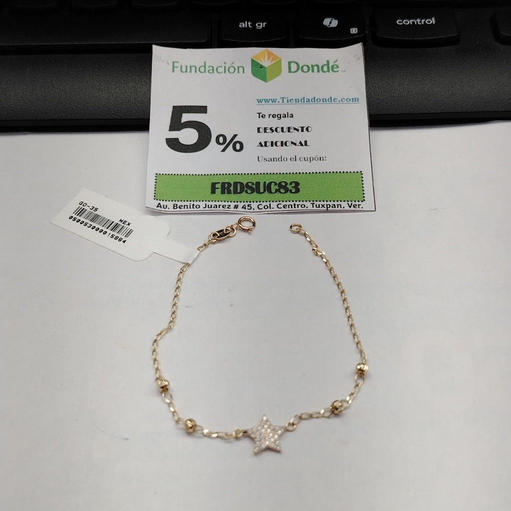 PULSERA ESPECIAL CON ESTRELLA Y CIRCONIAS 14K 18 CM 1.4 GR (NUEVO)