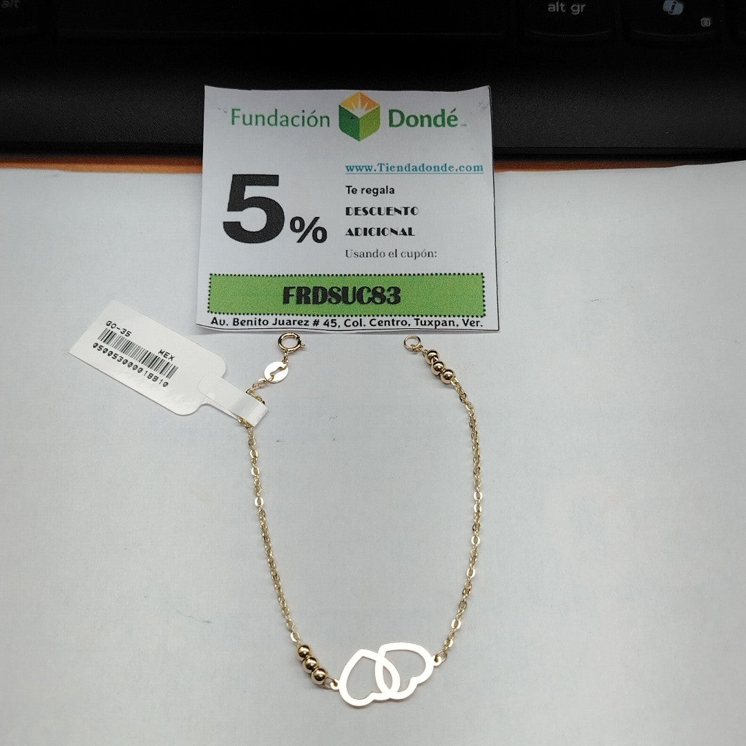 PULSERA TEJIDO ESPECIAL C CORAZONES 14K 18 CM 1.7 GR (NUEVO)