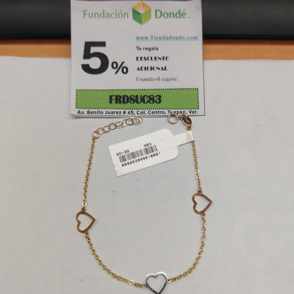 PULSERA ESPECIAL CON CORAZONES CONBINADOS 14K 18 CM 1.6 GR (NUEVO)