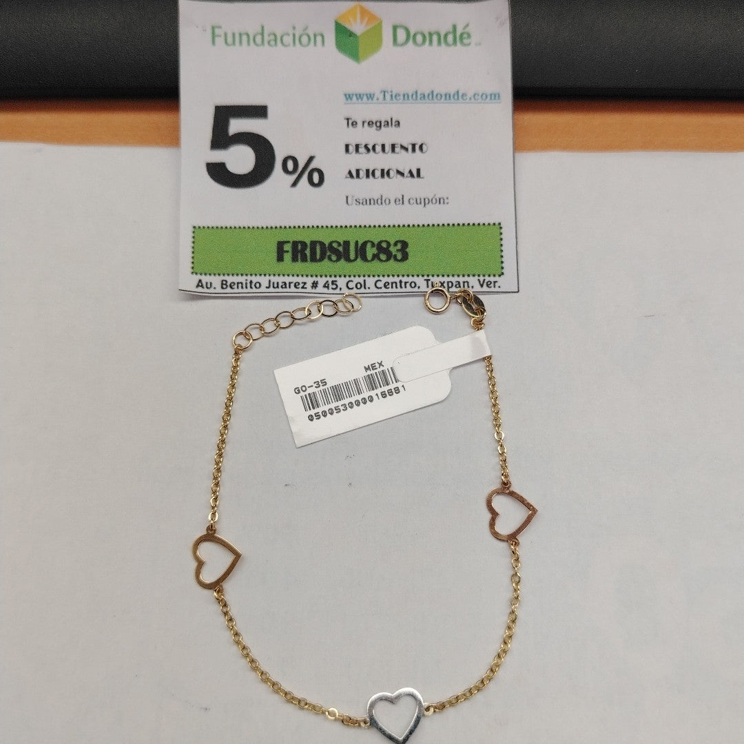 PULSERA ESPECIAL CON CORAZONES CONBINADOS 14K 18 CM 1.6 GR (NUEVO)