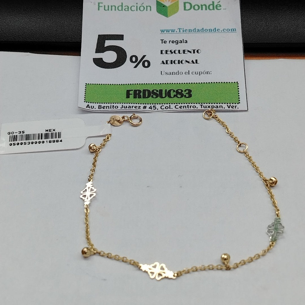 PULSERA ESPECIAL CON TREBOL 14K 18 CM 1.9 GR (NUEVO)
